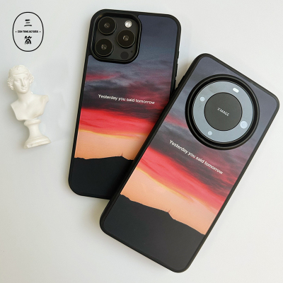 三筒的爸爸肤感夕阳红原创苹果16手机壳磨砂文艺冷淡风iphone15promax/14/13/12适用华为mate60pro硬壳
