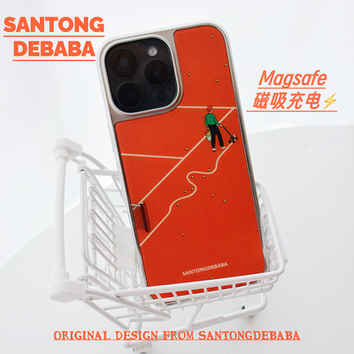 三筒的爸爸磁吸电镀银边恶搞网球场iphone16promax手机壳艺术小众适用苹果15/14/13软边硬壳