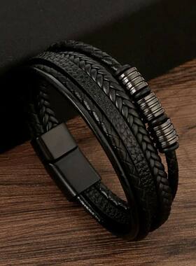 3/4 Layer High Quality Hand-Woven Leather Bracelets Men rend