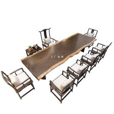 简约茶台新中式原木板大班台老板泡茶桌实木大板茶桌椅组合办