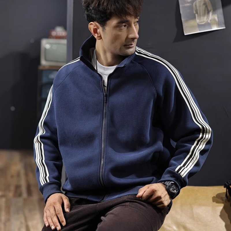 秋季美式复古立领开衫卫衣男2025新款拉链夹克条纹运动休闲外套潮,男装,卫衣,淘宝优惠券,粉丝福利购,淘宝优惠卷