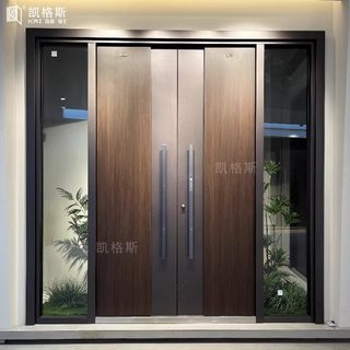 凯格斯别墅大门木纹玻璃门农村自建房入户门子母门双开门现代轻奢