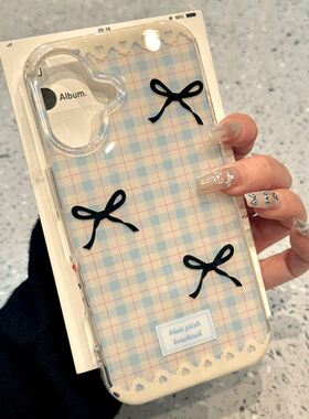 焱焱小众蓝格纹蝴蝶结适用苹果15promax手机壳iPhone1614透12创意小众vivox100/小米潮流个性荣耀200pro新款