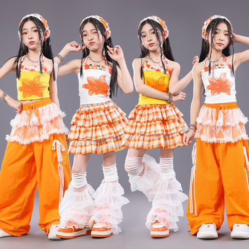 女童爵士舞服装女孩jazz潮酷时髦模特走秀街舞潮服少儿童演出服