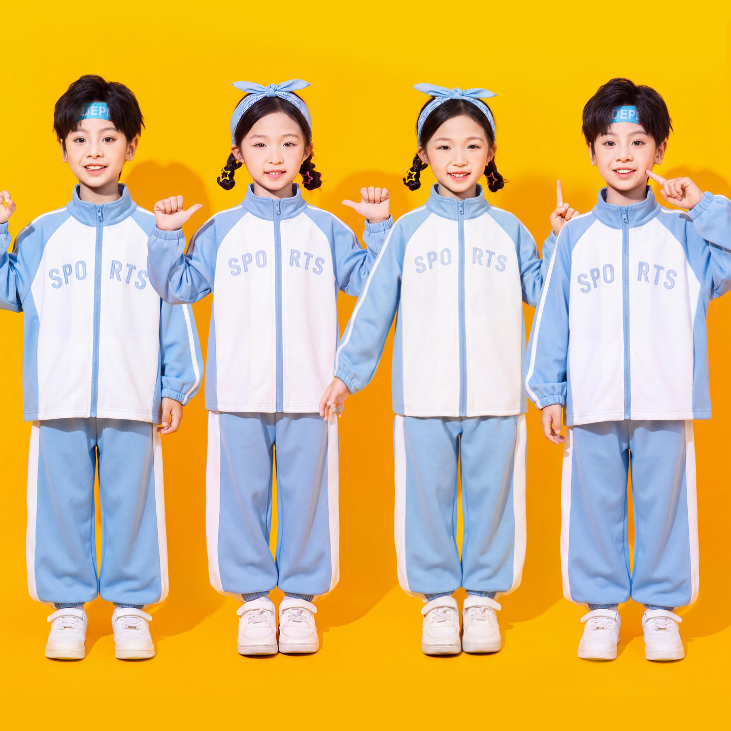 小学生运动会开幕式服装儿童蓝色啦啦队套装幼儿园合唱班服表演服