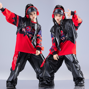 元旦红色儿童街舞潮服演出服男童嘻哈套装少儿hiphop童装酷炫服装