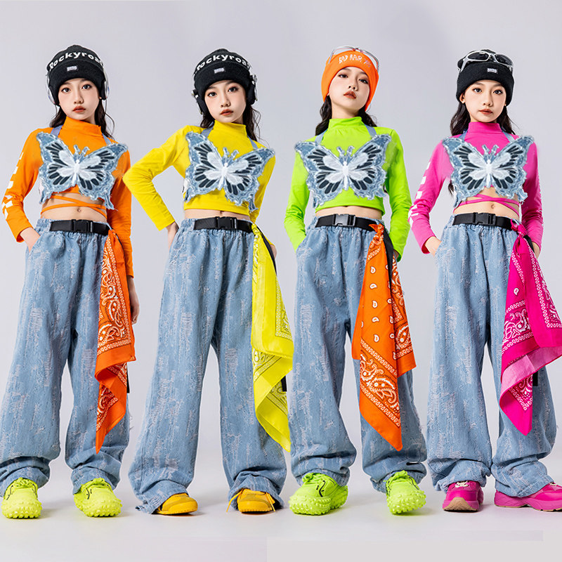 少儿潮流街舞套装网红炸街女童爵士舞服装多巴胺女孩糖果色演出服