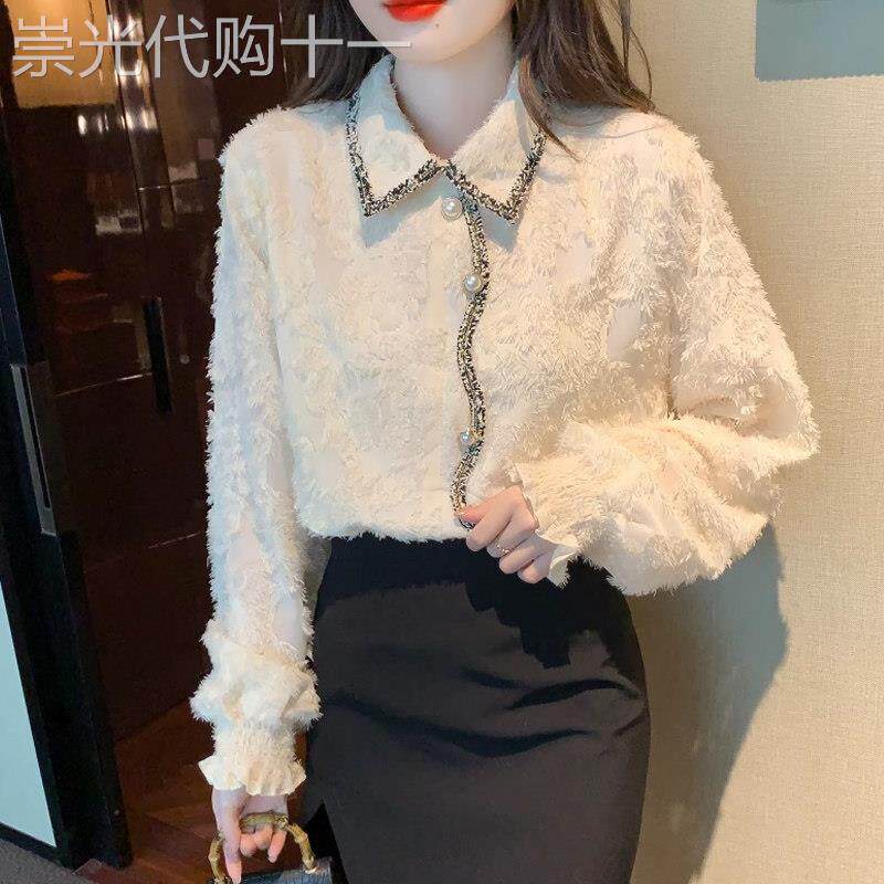 蕾丝加绒加厚打底衫女春秋新款欧货内搭洋派漂亮小衫雪纺衬衫上衣