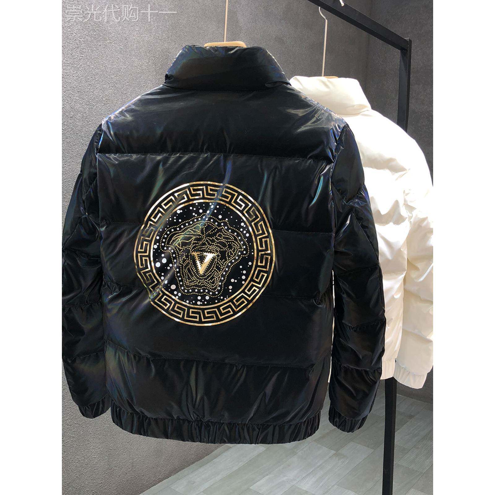 欧洲光泽羽绒服男士时尚品牌2025冬季新休闲无帽短经典白色鸭羽绒