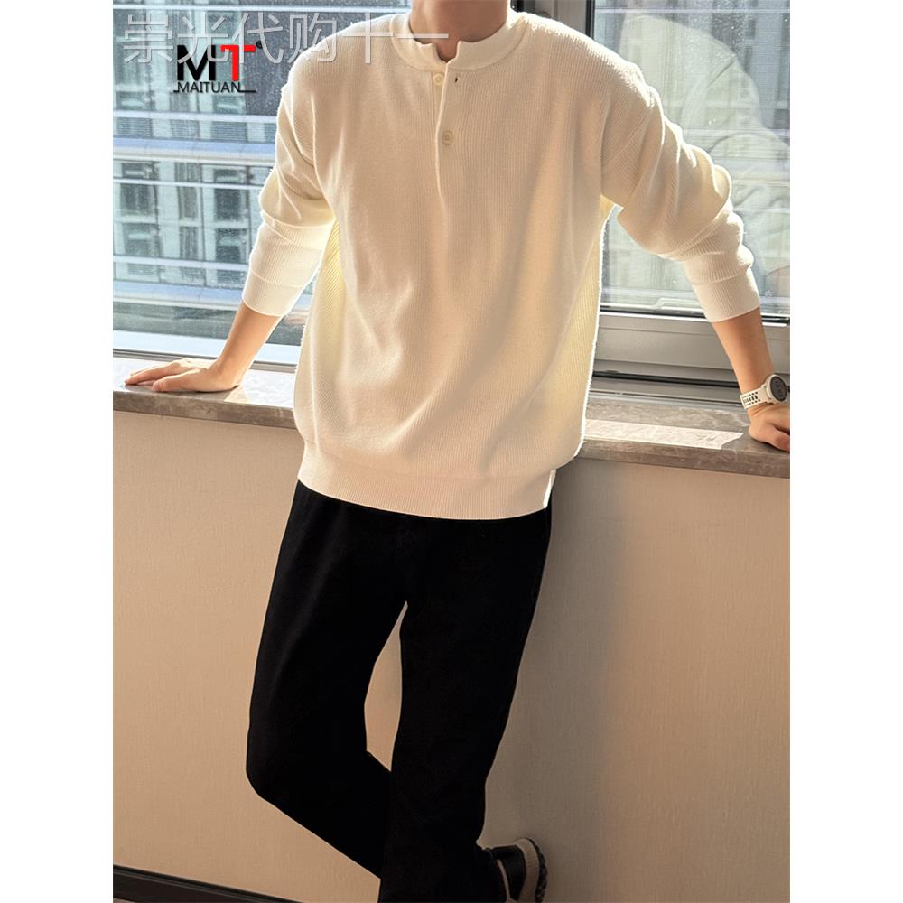 高端亨利领长袖t恤男士2025新款春秋冬季卫衣男款内搭针织打底衫