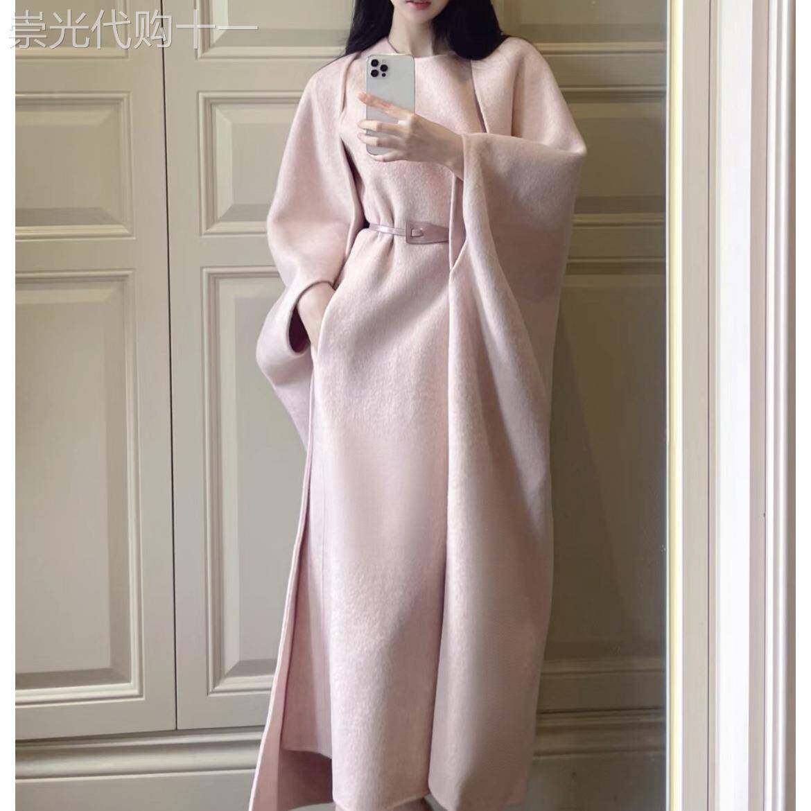 全球购粉色龄级感毛呢两件套温柔长款外套无袖背心裙套装2025新款