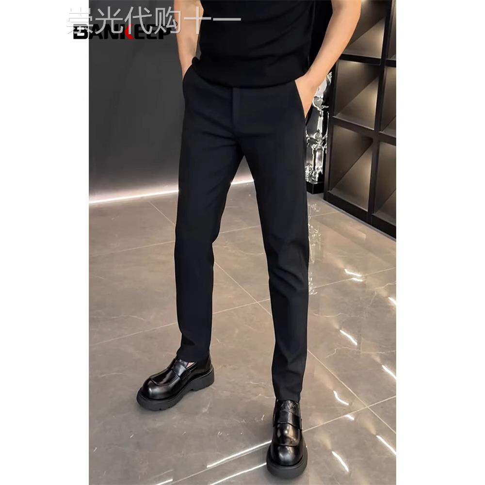 高端黑色休闲西裤男士2025新款春秋冬季商务男裤修身小脚裤子男款
