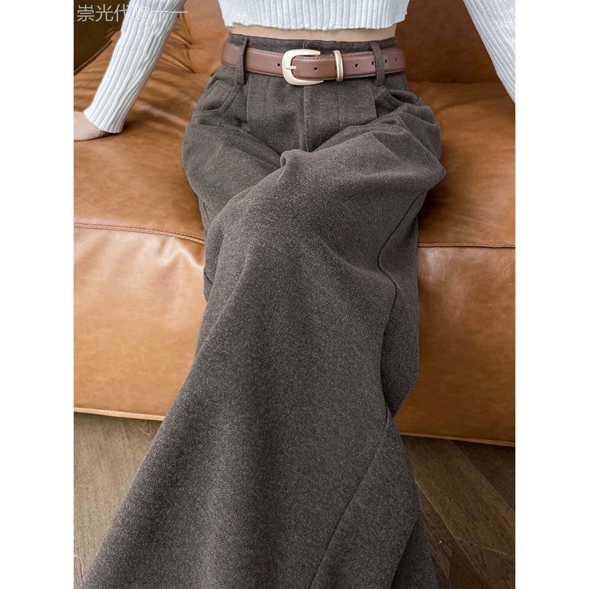 毛呢西装阔腿裤女小个子秋冬加绒2025新款高腰垂感显瘦宽松直筒裤