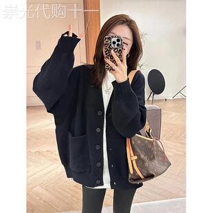 慵懒风黑色针织开衫女2025新款秋季时尚宽松休闲外搭圣诞毛衣外套