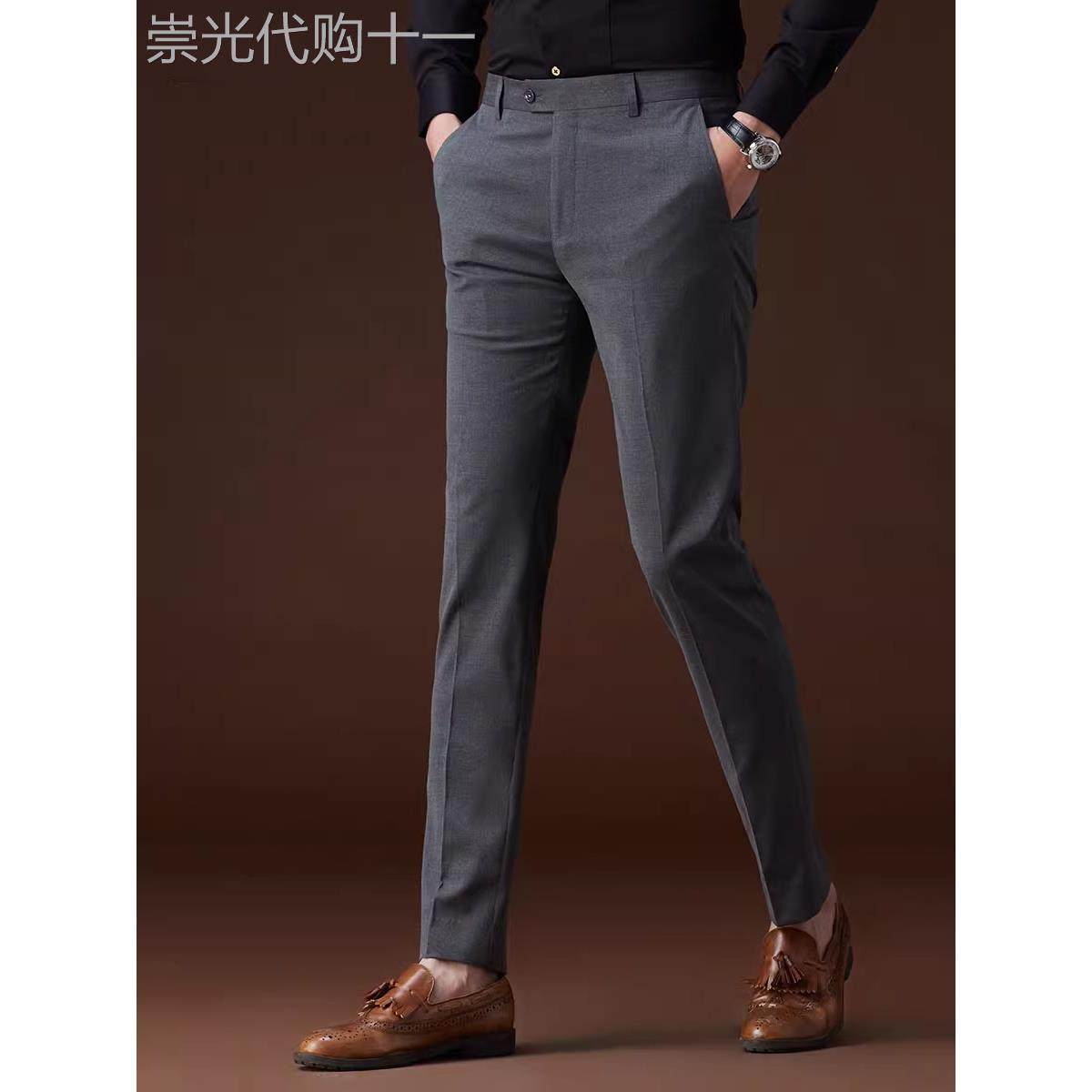 意大利高端品牌灰色西裤男士修身小脚弹力商务西装休闲裤秋季新款