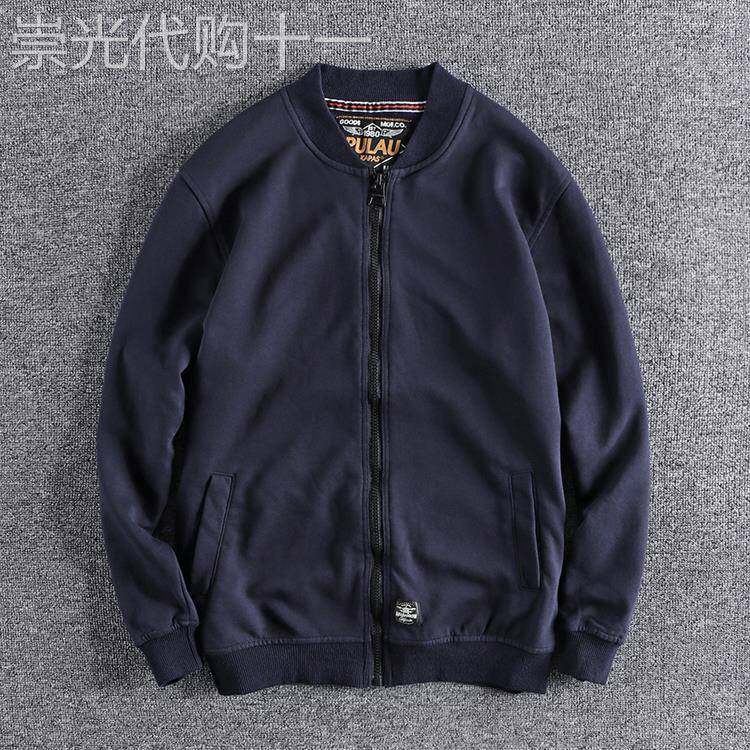 代购香港潮牌开衫休闲卫衣秋冬复古简约修身纯棉男士棒球夹克外套