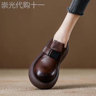 西班牙小众品牌ONGYSL百搭真皮大头皮鞋女款轻便厚底松糕乐福单鞋