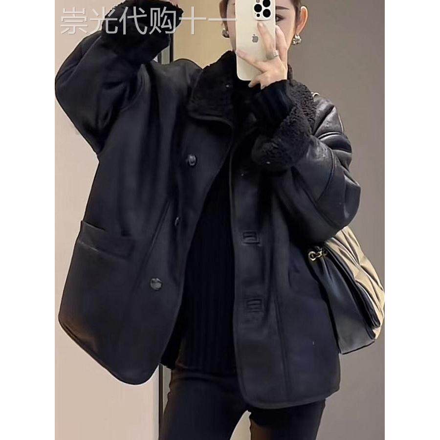 香港立领加厚皮毛一体保暖外套女士百搭2025秋冬新款时尚机车服潮