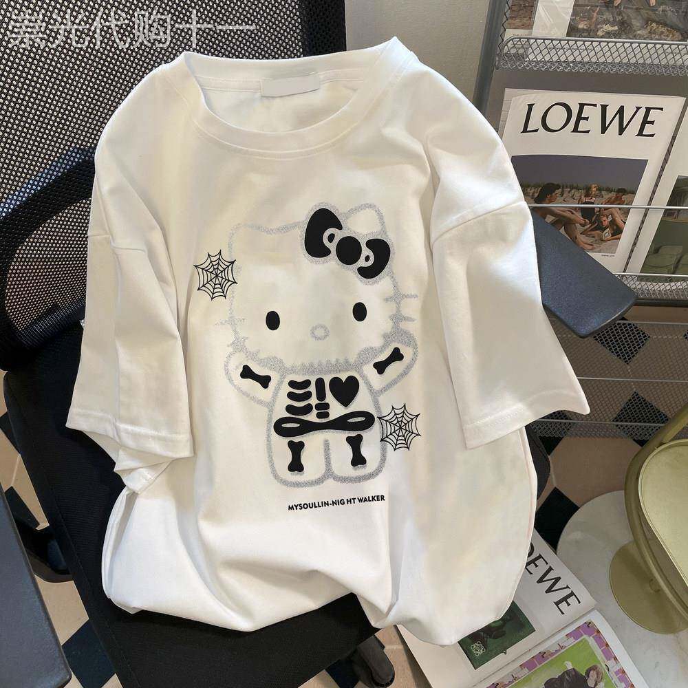 韩国可爱卡通kt猫短袖t恤女夏季新款2026洋气大码显瘦半截袖上衣.