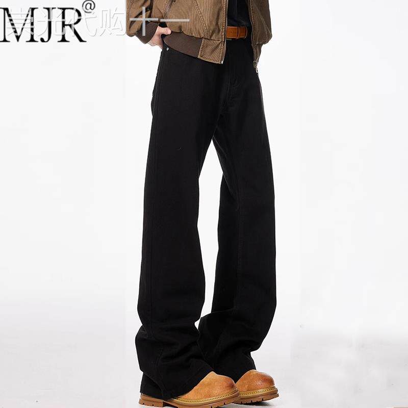 潮牌男士黑色牛仔裤加厚长裤2025年秋冬季新款加绒裤子男款微喇裤