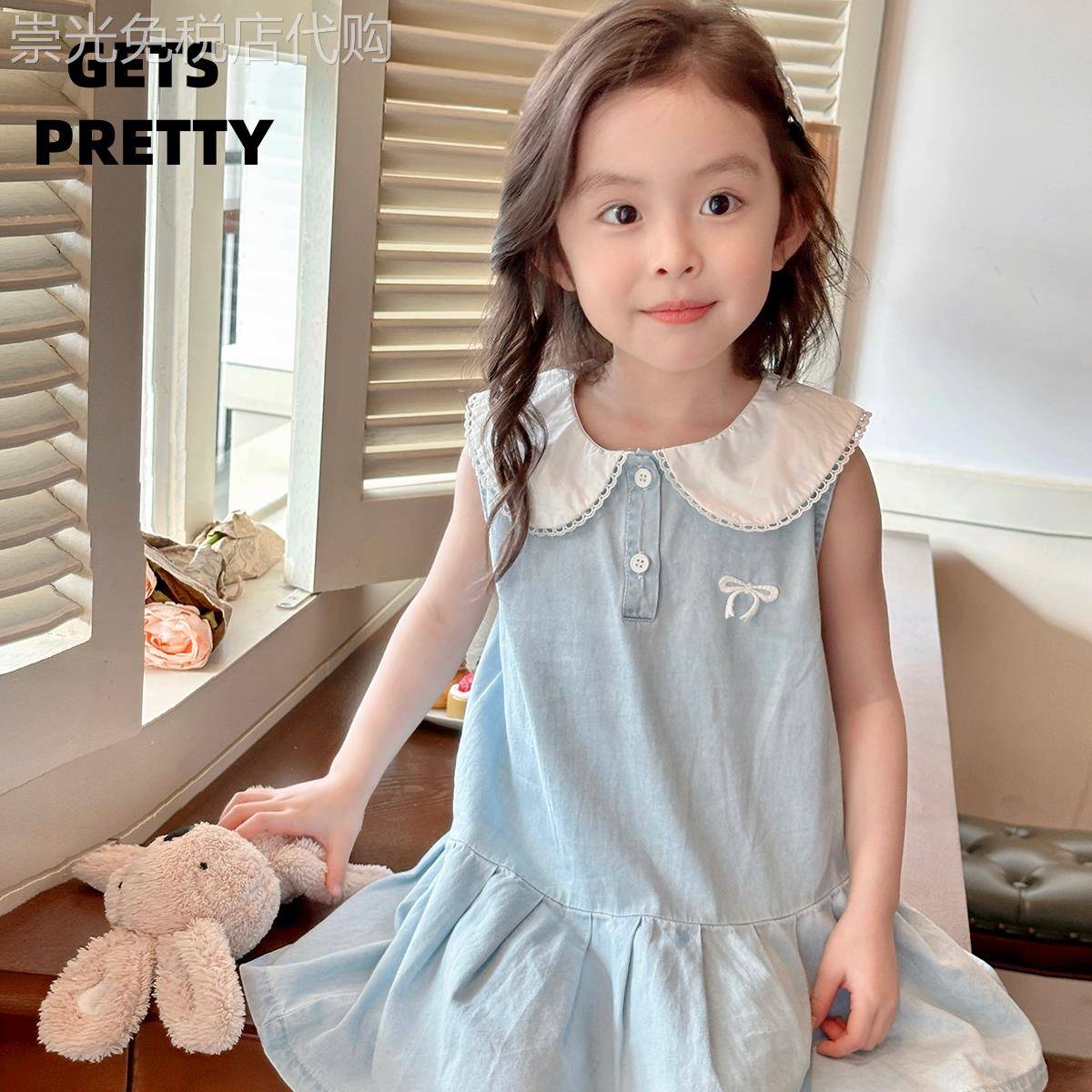 GETS PRETTY2025新款夏季洋装女宝宝学院风无袖娃娃领甜美裙子