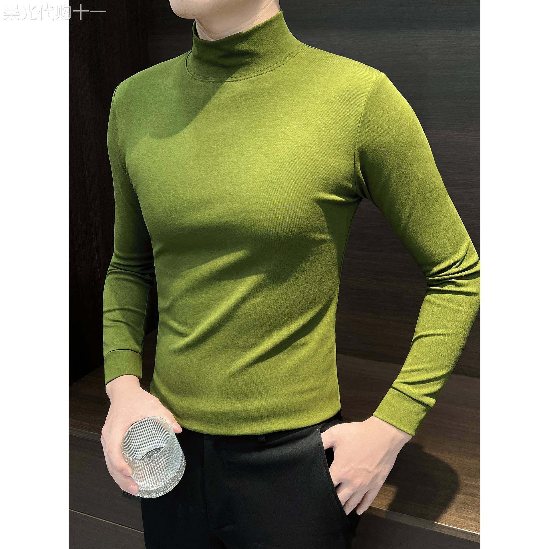秋冬修身半高领西服内搭长袖t恤打底衫男士痞帅休闲上衣2025新款
