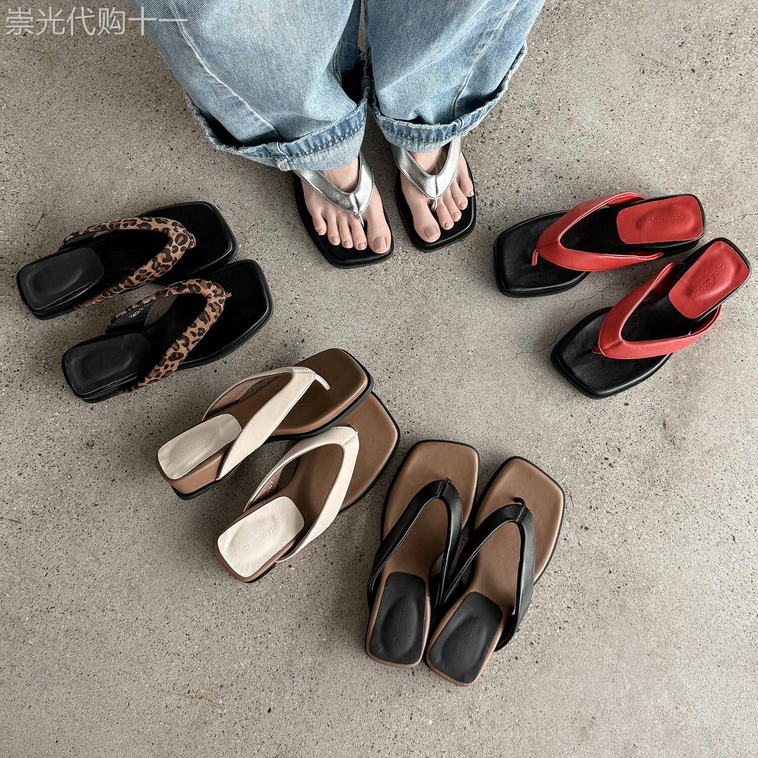 海岛日记~ 慵懒度假风夹趾人字拖女方头坡跟增高露趾凉拖鞋夏外穿