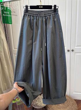 韩国灰绿色弯刀休闲裤女夏季薄款大码胖mm气球裤宽松显瘦阔腿裤