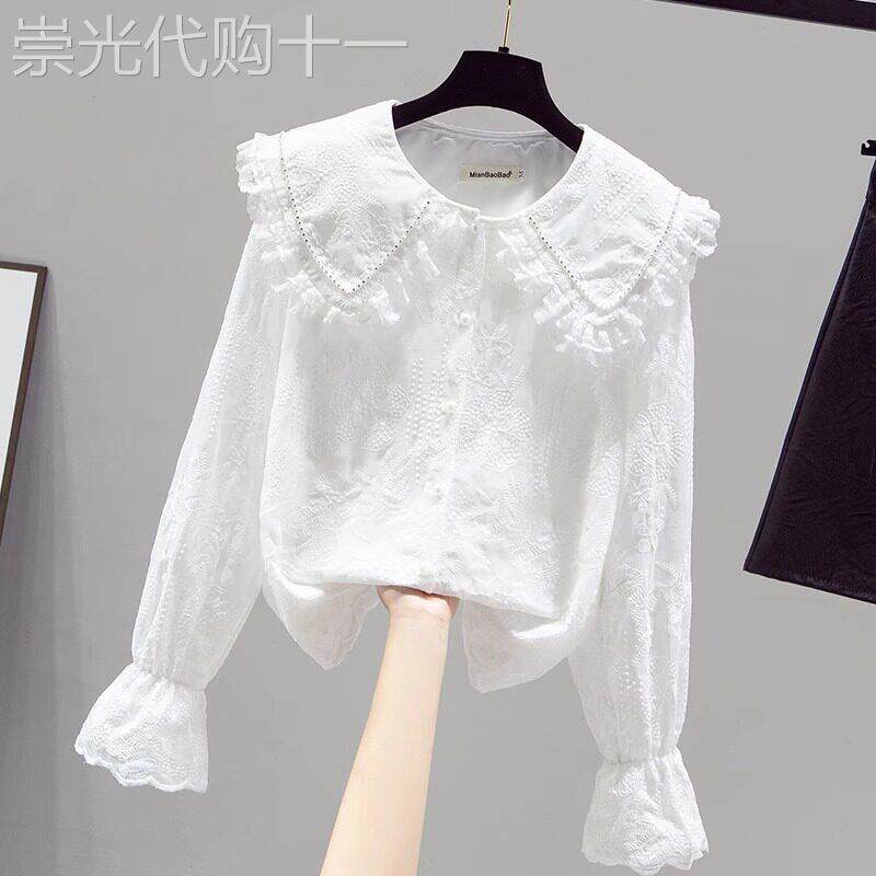 法式娃娃领雪纺白衬衫女2025年春秋新款打底小衫长袖洋派百搭上衣