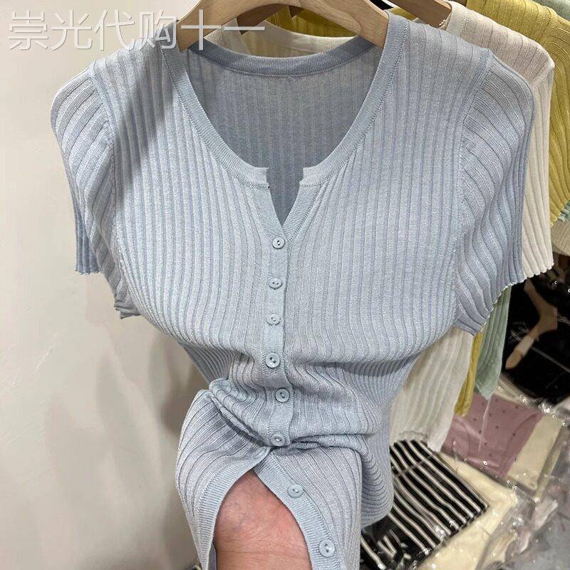 针织开衫女夏薄款短袖T恤2026新款修身显瘦短款洋气小衫半袖上衣