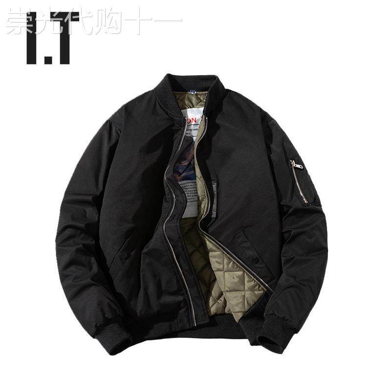 香港潮牌秋冬余文乐纯色羽绒棉服飞行夹克男女加厚棉衣棒球服外套