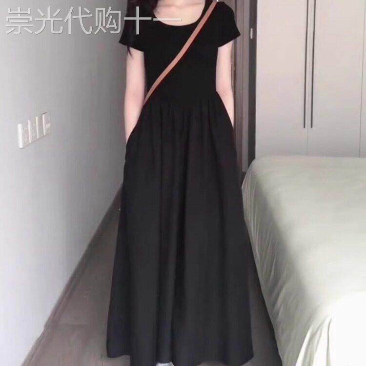 欧洲站简单大方的洋装2025新款黑色赫本风收腰显瘦a字裙长裙子