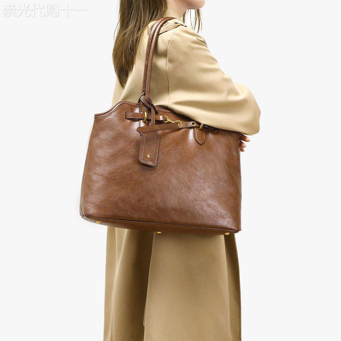 DIY复古缪家MIU托特包大容量软皮女包2026新款真皮质感单肩手提包