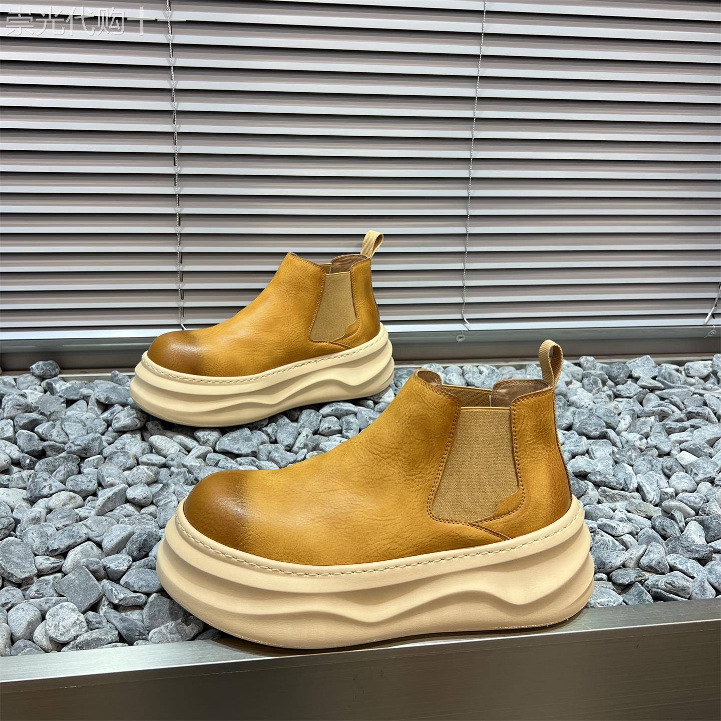 潮流英伦高帮马丁靴男士厚底懒人一脚蹬切尔西短靴美式覆古工装靴