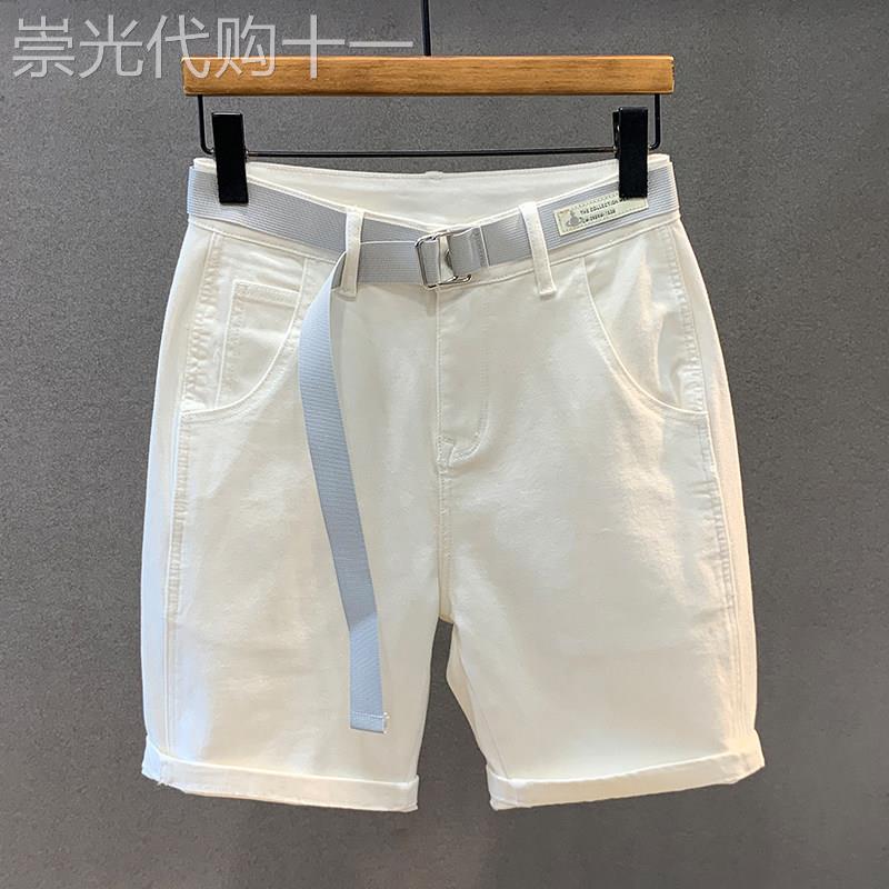 法国高端潮牌白色牛仔短裤男士修身直筒休闲百搭五分裤子2025夏季