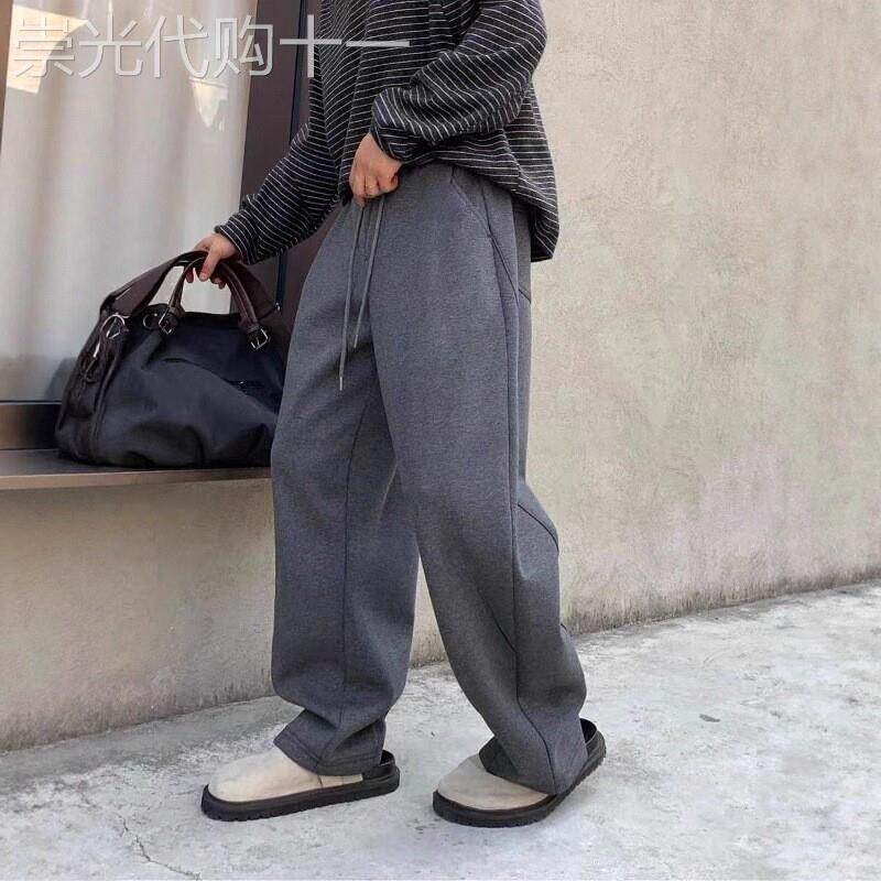 潮牌轻奢立裁加厚弯刀卫裤男宽松简约抓绒阔腿裤舒适慵懒风休闲裤