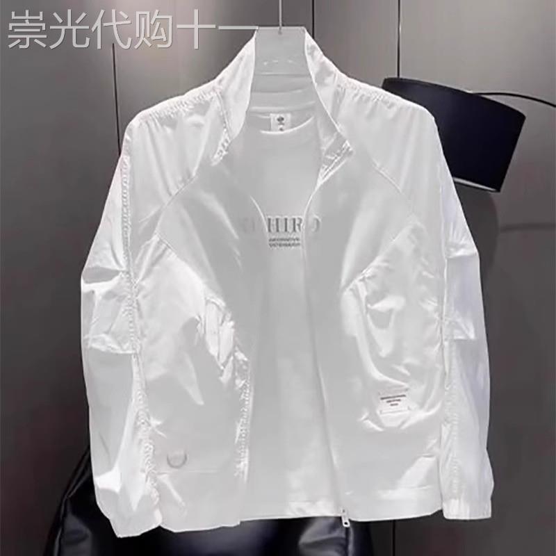 高端立领男士休闲 外套春秋夏季2025新款白色运动开 衫飞行夹克男