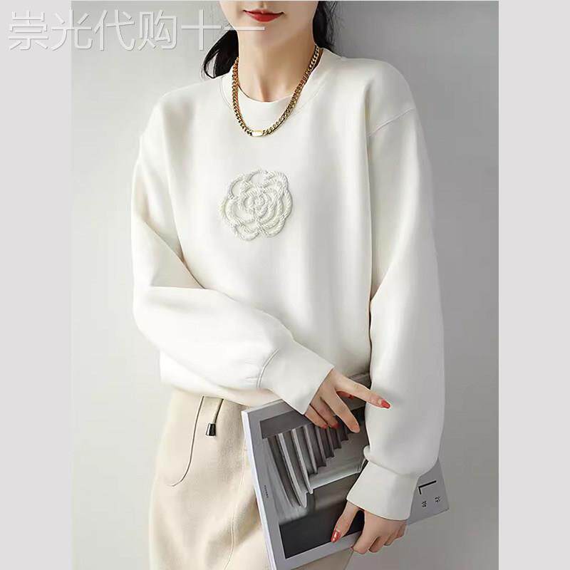 欧洲站白色太空棉卫衣女空气棉2025秋冬款欧货洋派高端高级感大尺