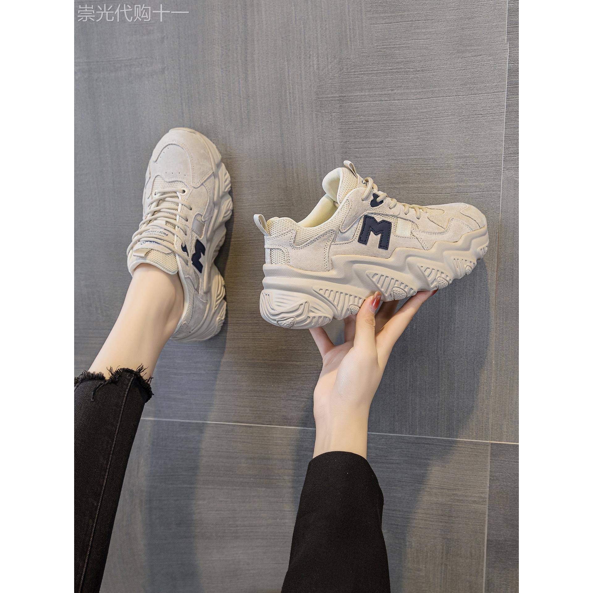 香港覆古风超火老爹鞋女2025秋冬新款厚底百搭时尚真皮运动休闲鞋