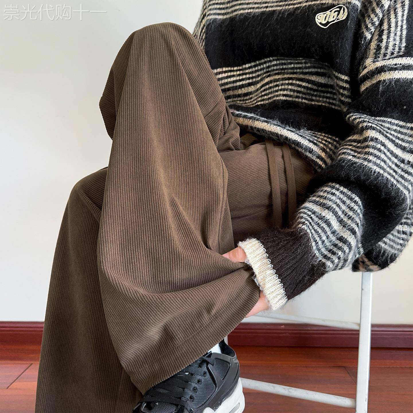 潮牌高端复古宽松直筒裤男秋季时尚灯芯绒阔腿裤高级垂坠感休闲裤