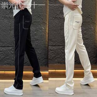 休闲裤男款春秋季韩版潮牌修身直筒卫裤男士百搭斜纹刺绣运动裤子