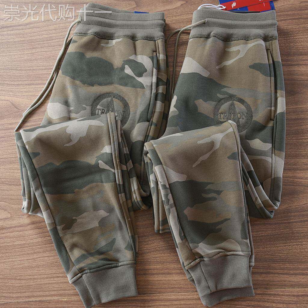 代购秋冬季加绒加厚美式休闲迷彩裤修身保暖运动束脚卫裤男休闲