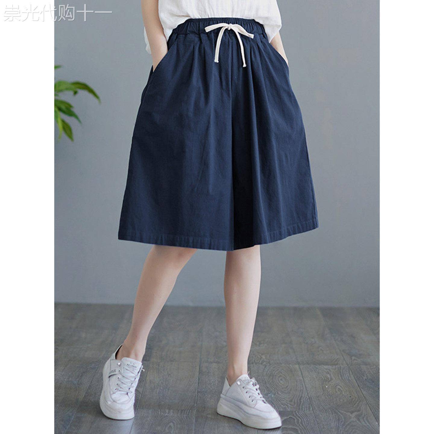文艺高腰棉麻短裤女夏季2026年新款大尺码五分裤宽松薄款阔腿休闲