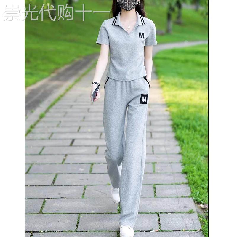 休闲 运动套装女2025夏季新款时尚小个子减龄短袖T恤阔腿裤两件套