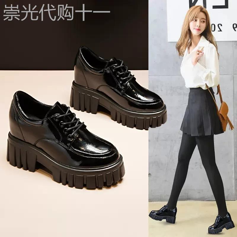 香港小皮鞋女英伦风2025新款夏季松糕厚底内增高女鞋乐福高跟鞋子