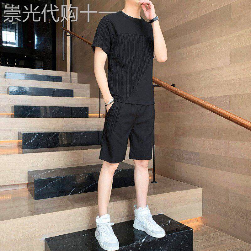 MK运动套装男2026新款夏季冰丝短袖t恤男士短裤跑步休闲两件式