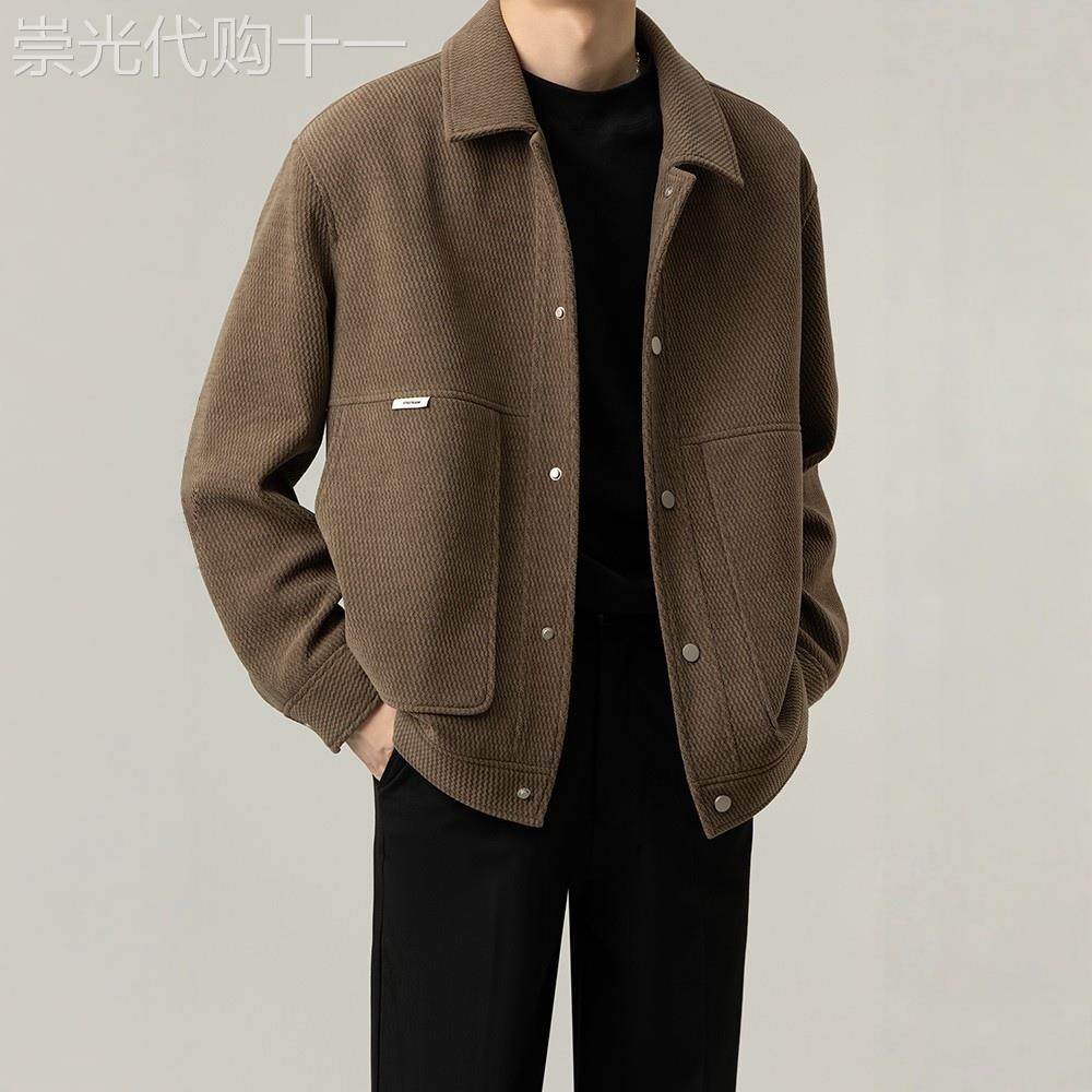 潮牌美式休闲翻领外套男士秋冬季高级感轻熟风夹克宽松加厚羽绒服