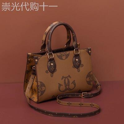 法国正品MK Jessie真皮包包女托特包印花大容量手提包单肩斜挎包
