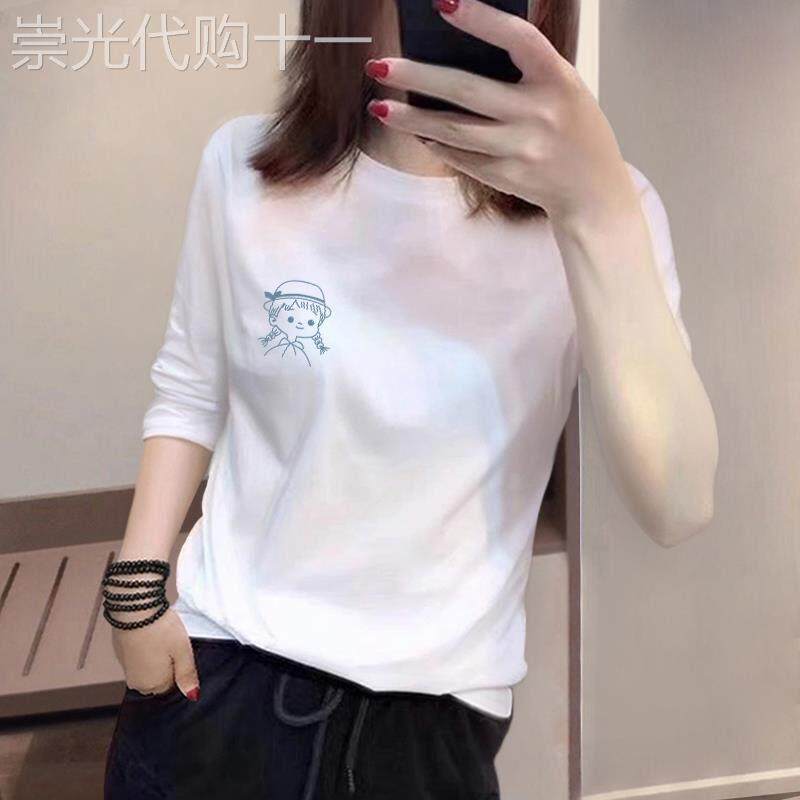 纯棉白色七分袖t恤上衣女春秋新款欧货正肩宽松中袖内搭打底衫潮
