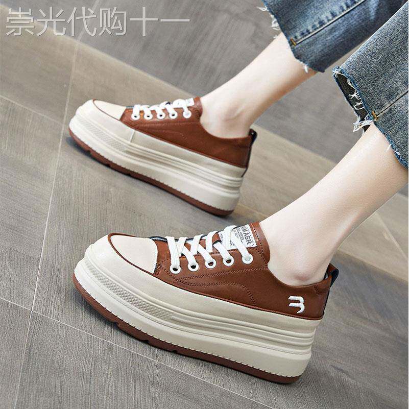 网红爆款内增高女鞋2025春秋新款百搭厚底包鞋ins潮休闲真皮板鞋